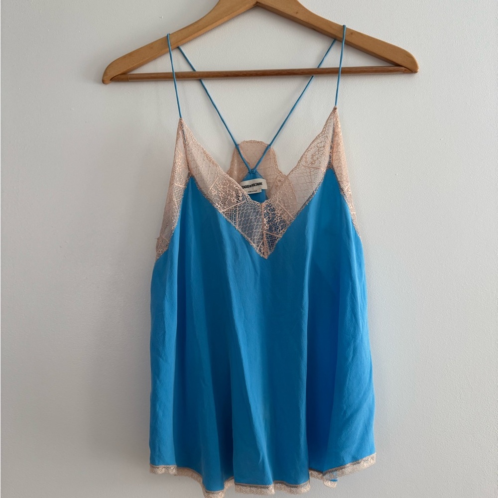 Zadig & Voltaire Blue and Light Pink Lace Camisole Top